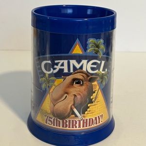 1988 Joe Camel 75th Birthday Plastic Thermo-Serv Mug Cup Blue Cigarette Promo